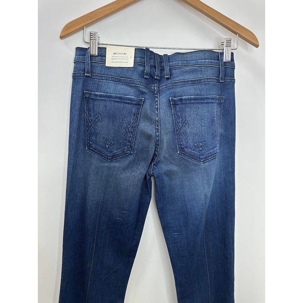 McGuire Majorelle Flare Jeans Dark Wash Raw Hem Size 28 NWOT Stretch 70's Style - Picture 11 of 15